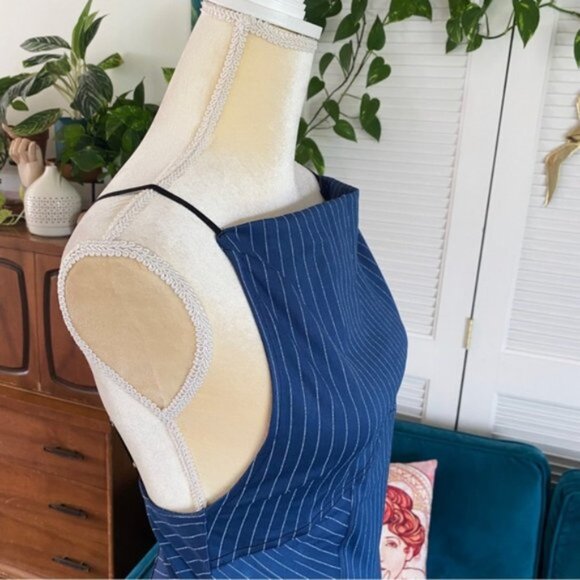 Urban Outfitters | Complex High Neck Mini Dress Blue Multi Pinstripe Stretch New - Picture 9 of 15